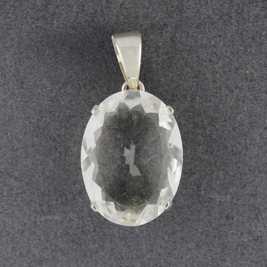 Sterling Silver Large Faceted Crystal Quartz Pendant
