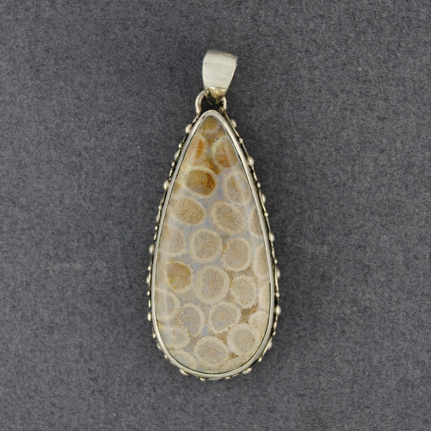 Sterling Silver Fossilized Coral Long Teardrop Pendant