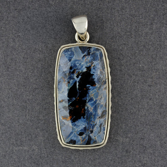 Sterling Silver Faceted Pietersite Long Rectangle Pendant