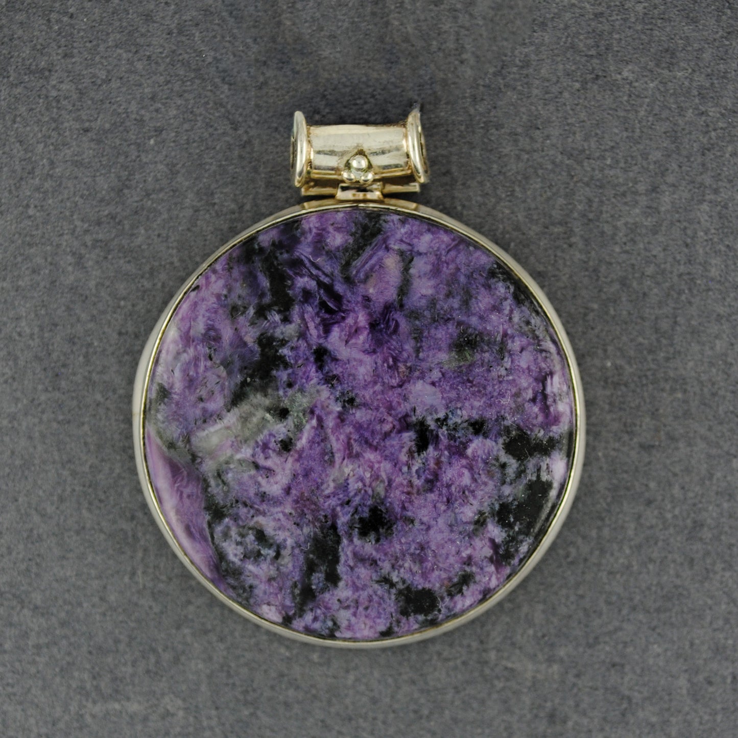 Sterling Silver Charoite Large Circle Pendant