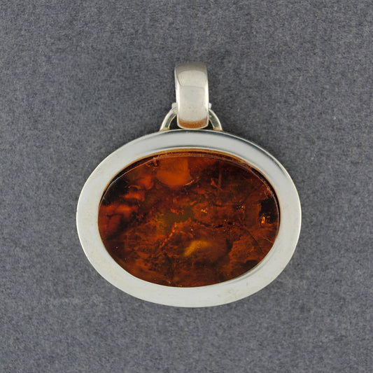 Sterling Silver Amber Sideways Oval  Pendant