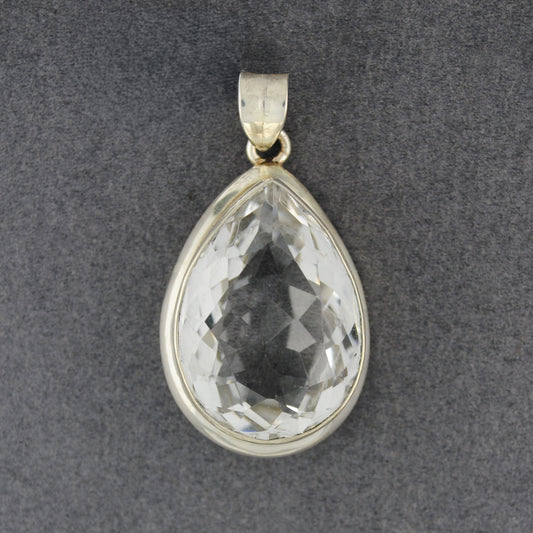 Sterling Silver Faceted Crystal Quartz Teardrop Bezel Pendant