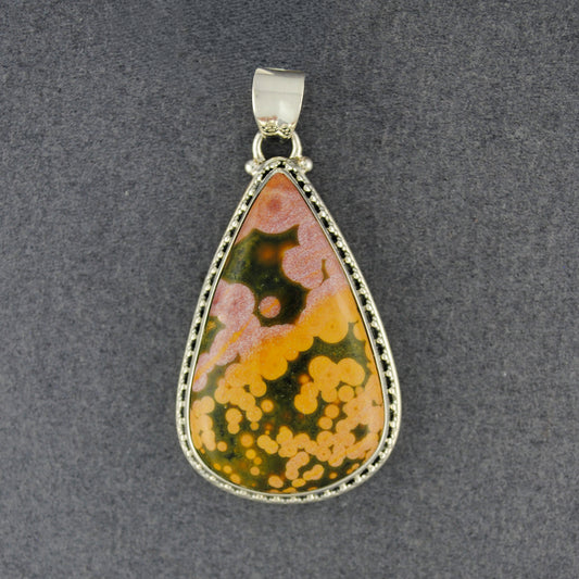 Sterling Silver Ocean Jasper Large Dotted Teardrop Pendant