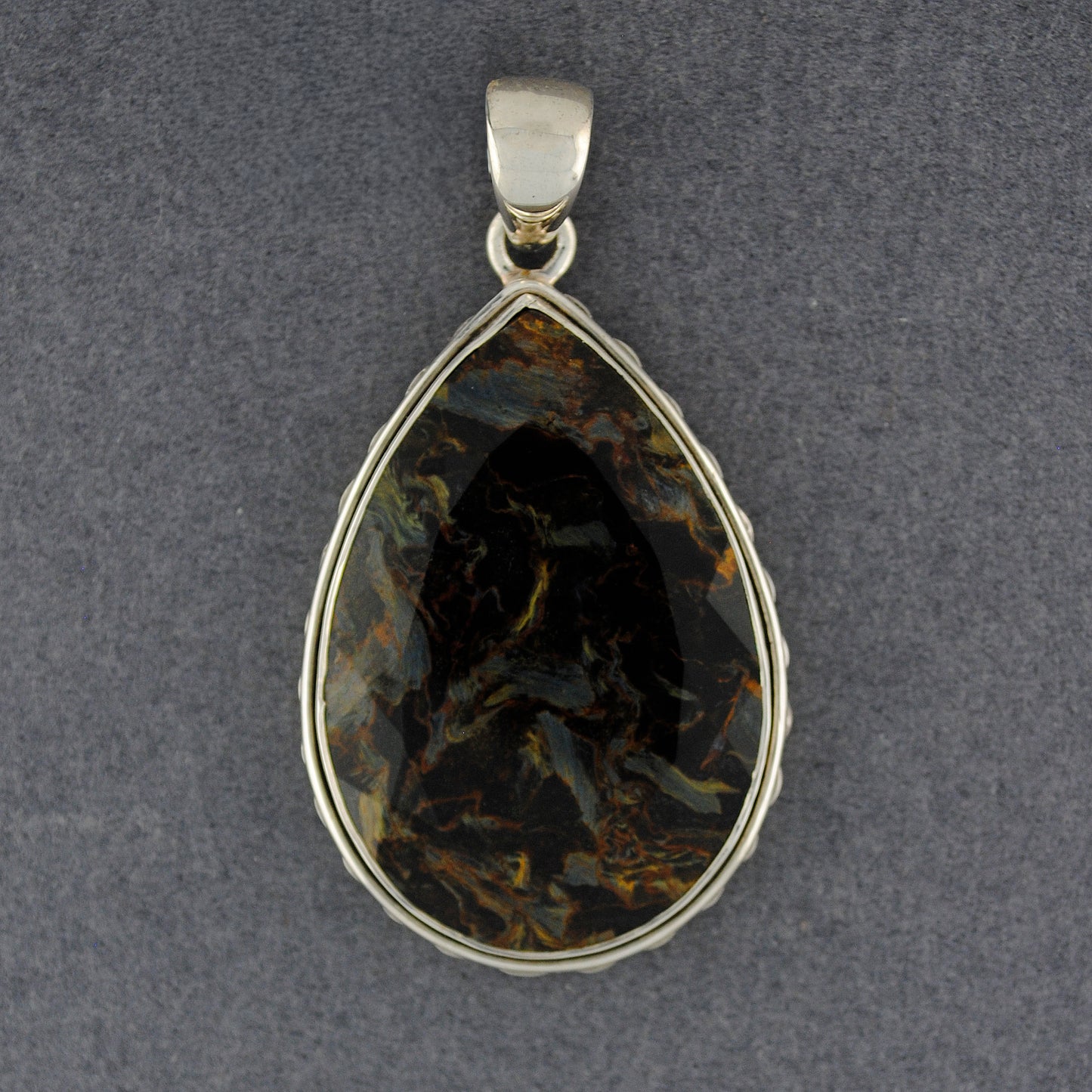 Sterling Silver Pietersite Large Faceted Teardrop Pendant