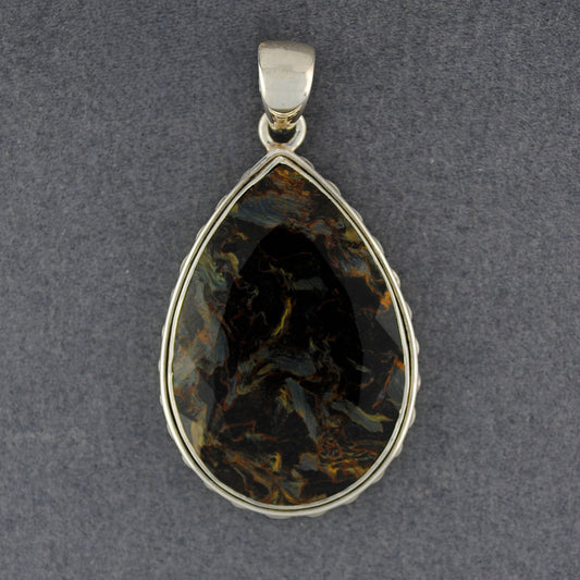 Sterling Silver Pietersite Large Faceted Teardrop Pendant