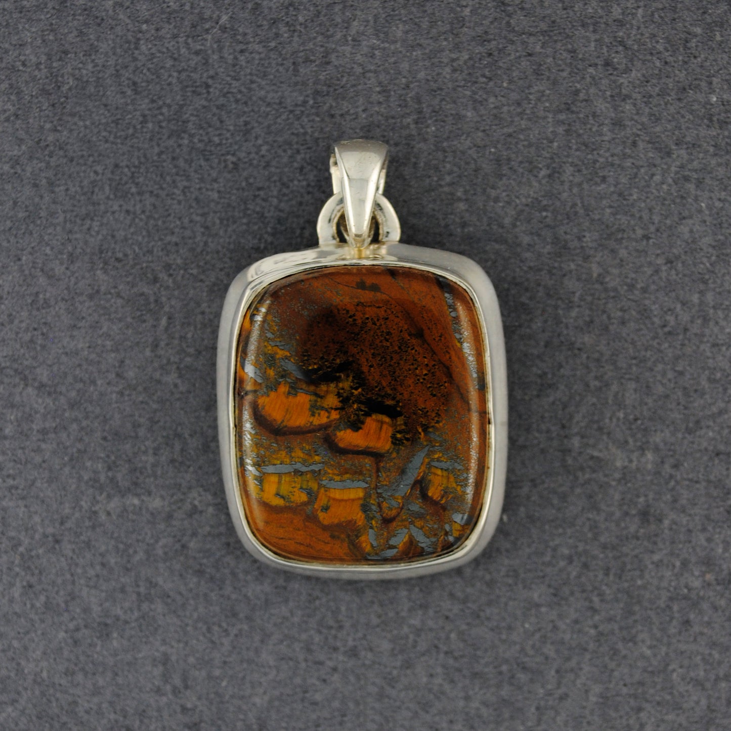 Sterling Silver Iron Tiger Eye Square Pendant