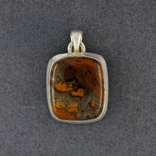 Sterling Silver Iron Tiger Eye Square Pendant