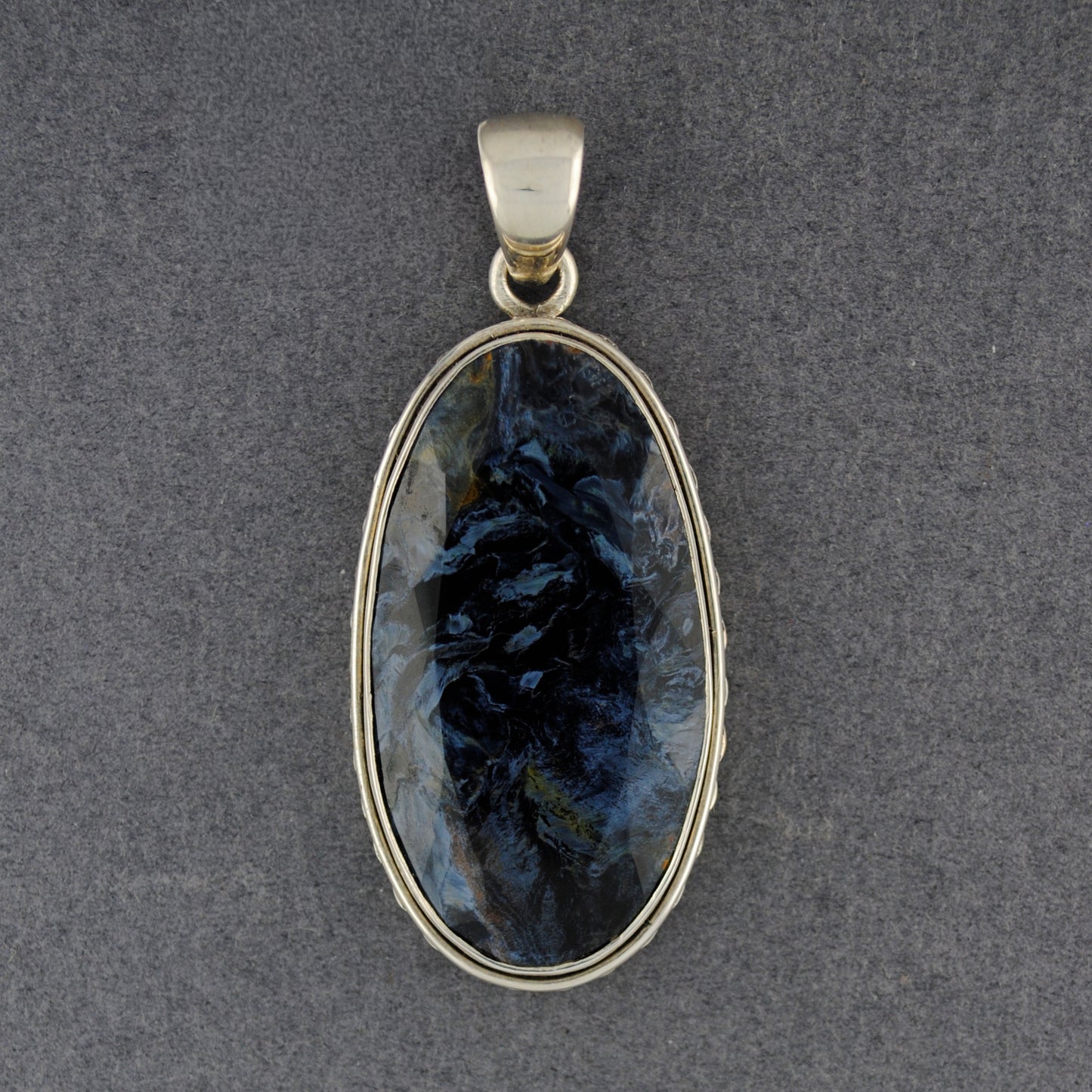 Sterling Silver Pietersite Faceted Long Oval Pendant