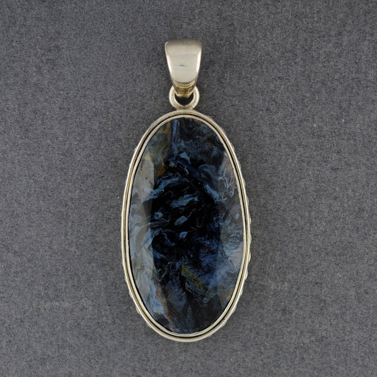 Sterling Silver Pietersite Faceted Long Oval Pendant