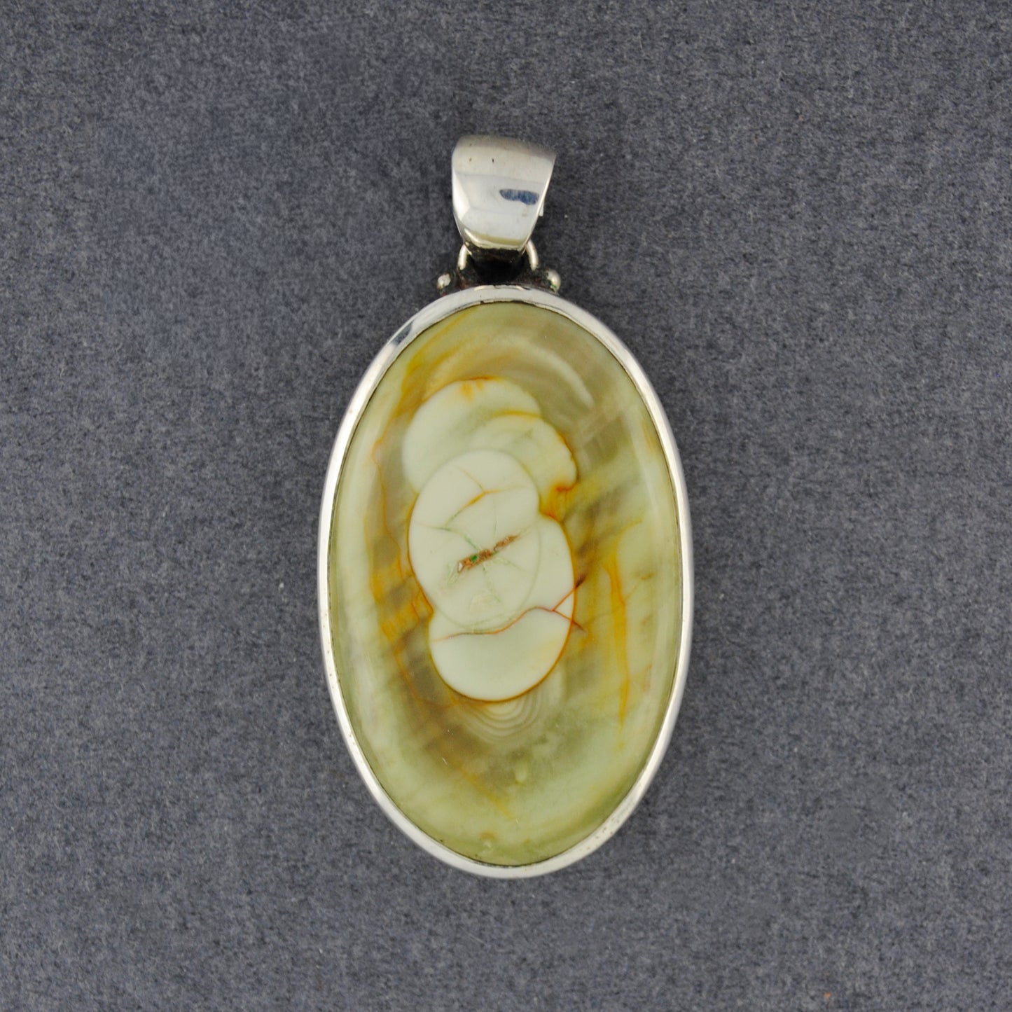 Sterling Silver Green Imperial Jasper Oval Pendant