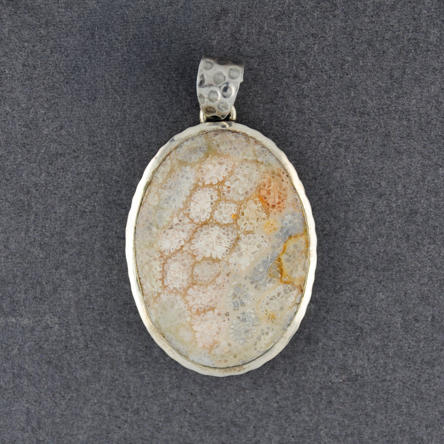 Sterling Silver Fossilized Coral Medium Oval Pendant