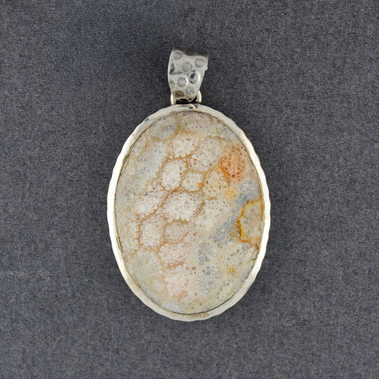 Sterling Silver Fossilized Coral Medium Oval Pendant