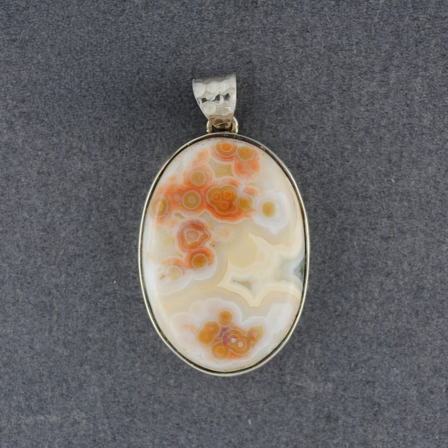 Sterling Silver Ocean Jasper Hammered Oval Pendant