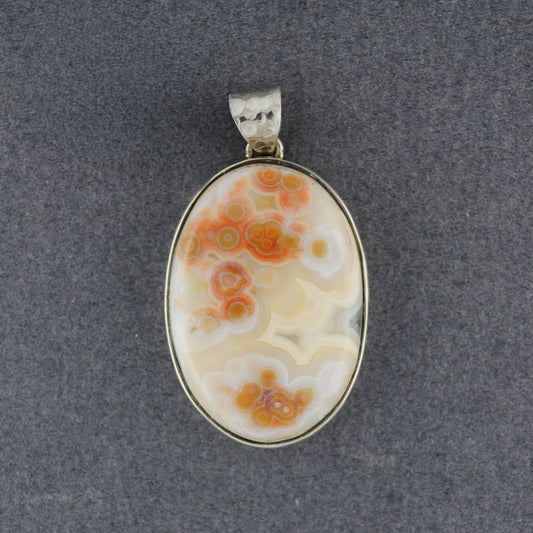 Sterling Silver Ocean Jasper Hammered Oval Pendant
