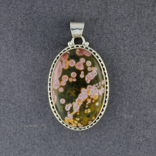 Sterling Silver Ocean Jasper Dotted Oval Pendant