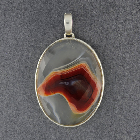 Sterling Silver Botswana Agate Faceted Oval Pendant