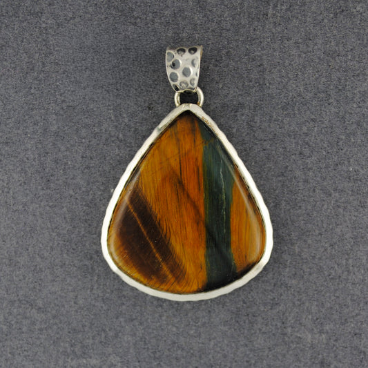 Sterling Silver Tiger's Eye Hammered Teardrop Pendant