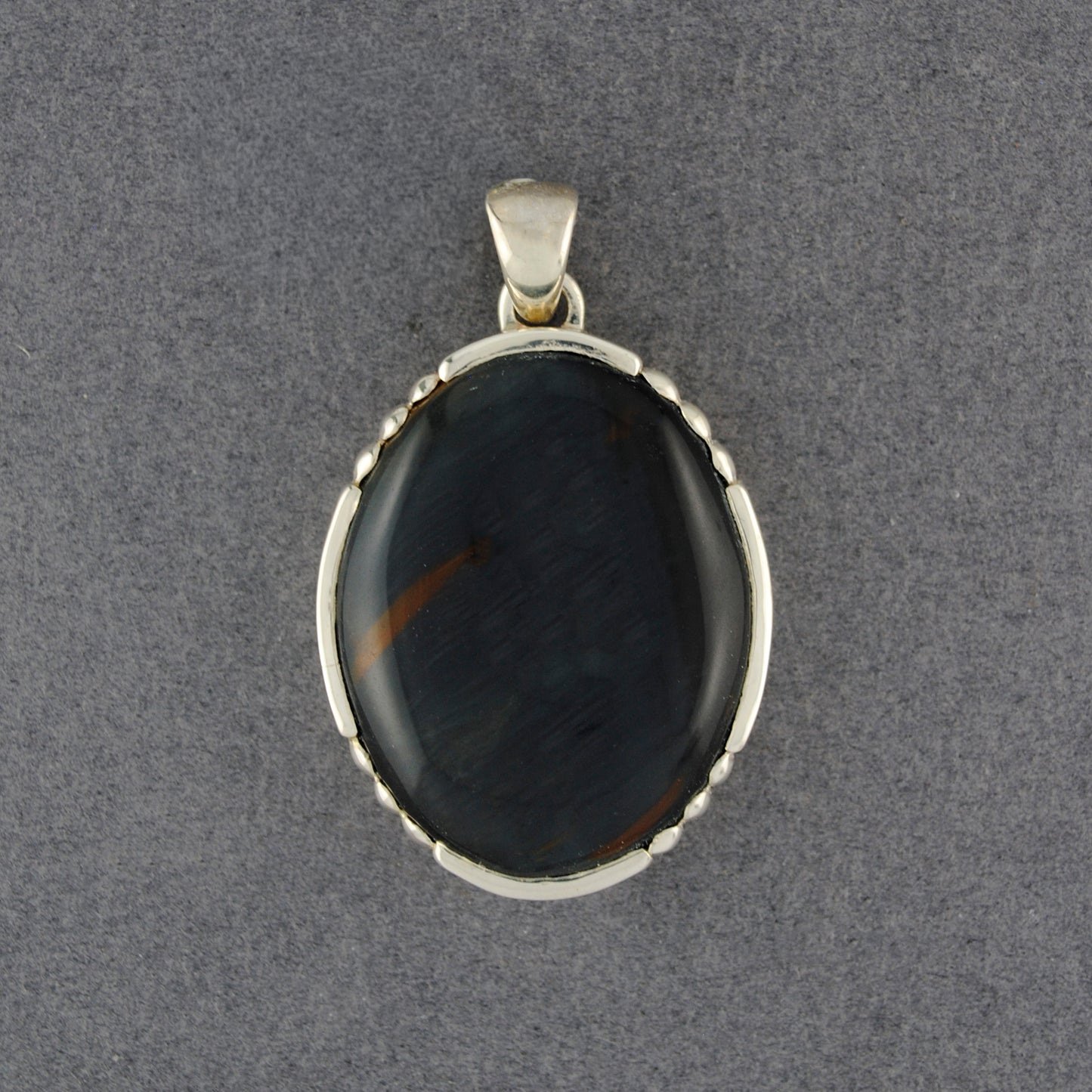 Sterling Silver Tiger's Eye Notched Oval Pendant