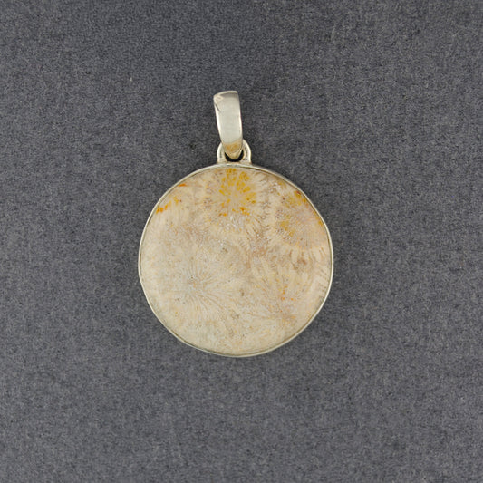 Sterling Silver Fossilized Coral Circle Pendant