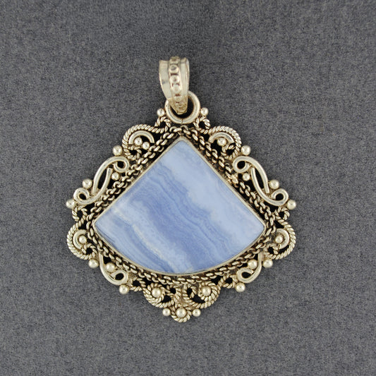 Sterling Silver Blue Lace Agate Fancy Triangle Pendant
