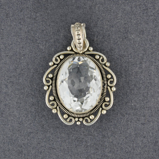 Sterling Silver Crystal Quartz Fancy Oval Pendant