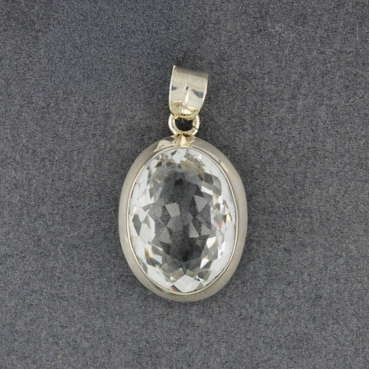 Sterling Silver Crystal Quartz Oval Bezel Pendant