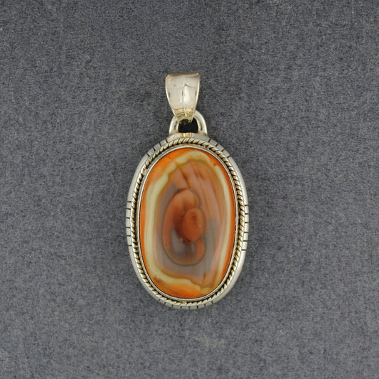 Sterling Silver Imperial Jasper Notched Oval Pendant