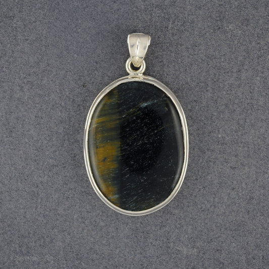 Sterling Silver Tiger's Eye Black Oval Pendant