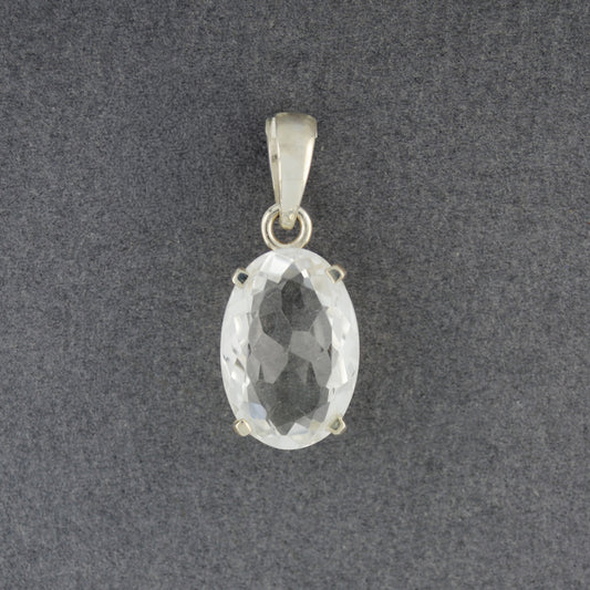 Sterling Silver Crystal Quartz Faceted High Set Pendant