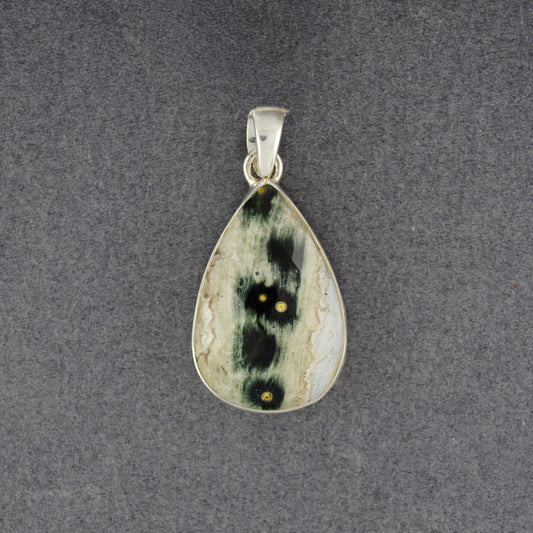 Sterling Silver Ocean Jasper Faceted Green Dotted Teardrop Pendant