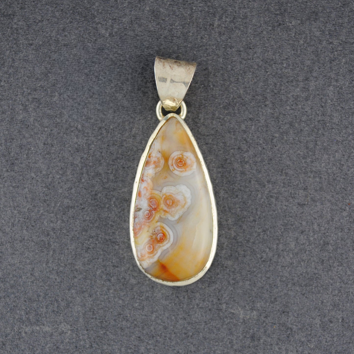 Sterling Silver Ocean Jasper Orange Hammered Teardrop Pendant