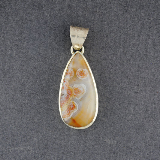 Sterling Silver Ocean Jasper Orange Hammered Teardrop Pendant