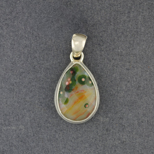 Sterling Silver Ocean Jasper Faceted Small Teardrop Pendant