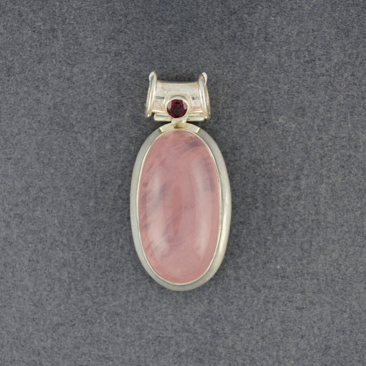 Sterling Silver Rose Quartz with Garnet Pendant