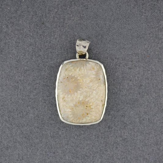 Sterling Silver Fossilized Coral Medium Rectangle Pendant