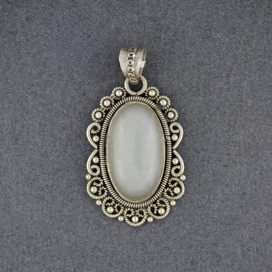 Sterling Silver Grey Moonstone Fancy Oval Pendant
