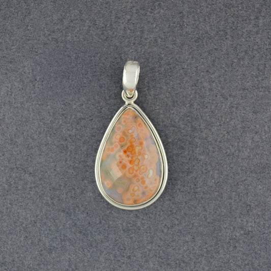 Sterling Silver Ocean Jasper Small Faceted Orange Teardrop Pendant