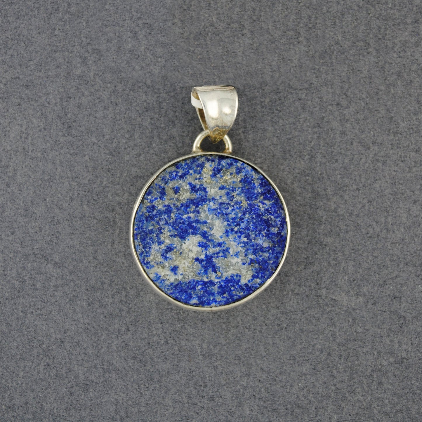 Sterling Silver Rough Lapis Hammered Circle Pendant