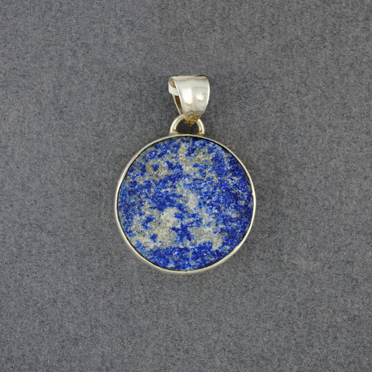 Sterling Silver Rough Lapis Hammered Circle Pendant