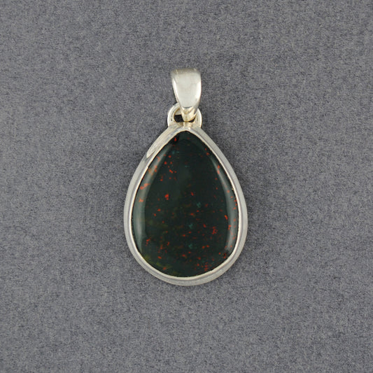 Sterling Silver Bloodstone Medium Teardrop Pendant