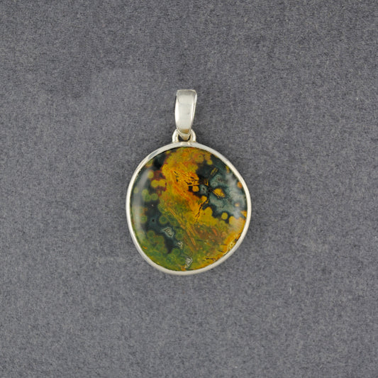 Sterling Silver Ocean Jasper Green and Yellow Drop Pendant