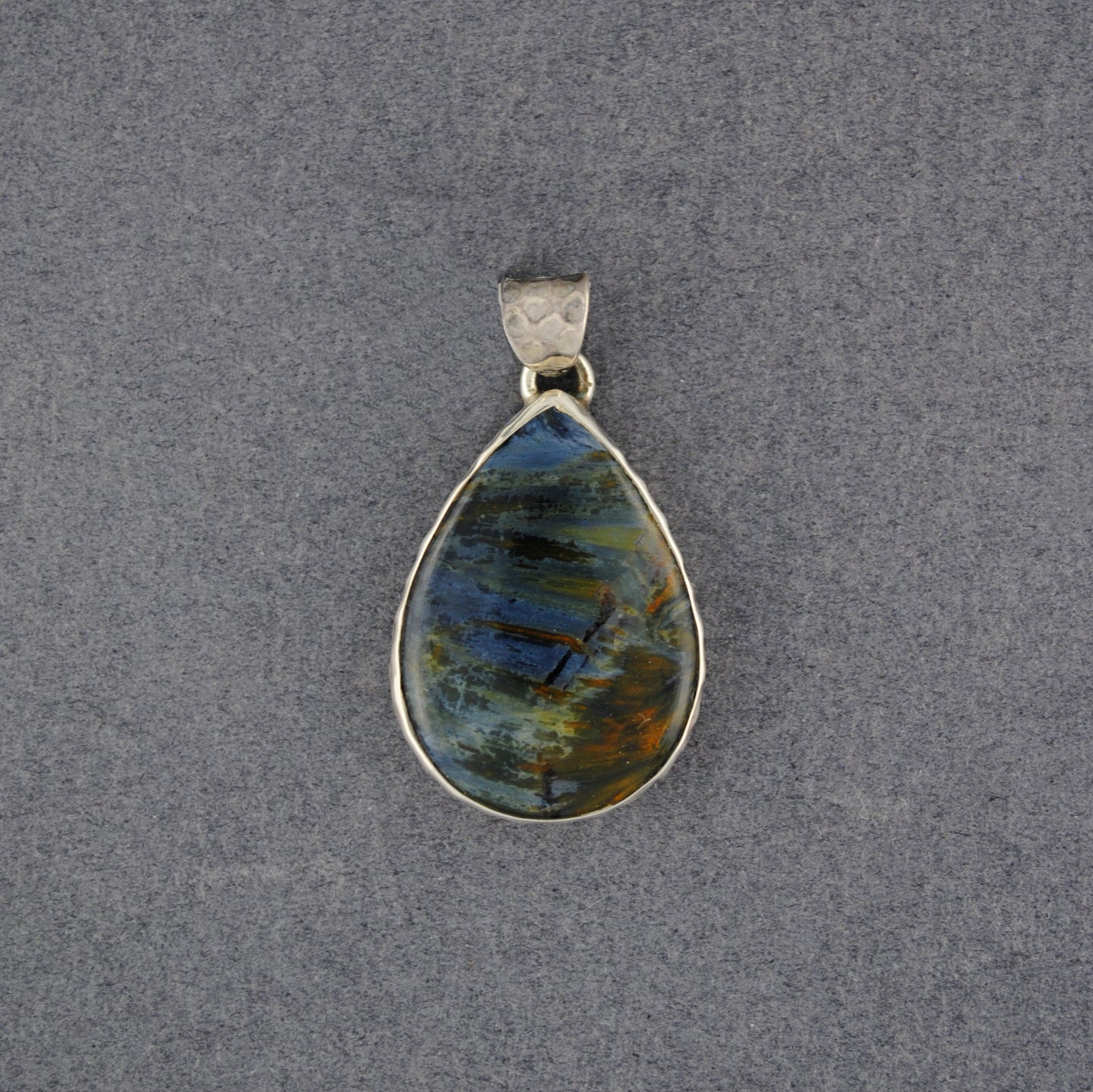 Sterling Silver Pietersite Small Hammered Teardrop Pendant
