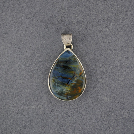 Sterling Silver Pietersite Small Hammered Teardrop Pendant