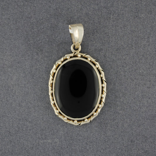Sterling Silver Black Onyx Detailed Oval Pendant