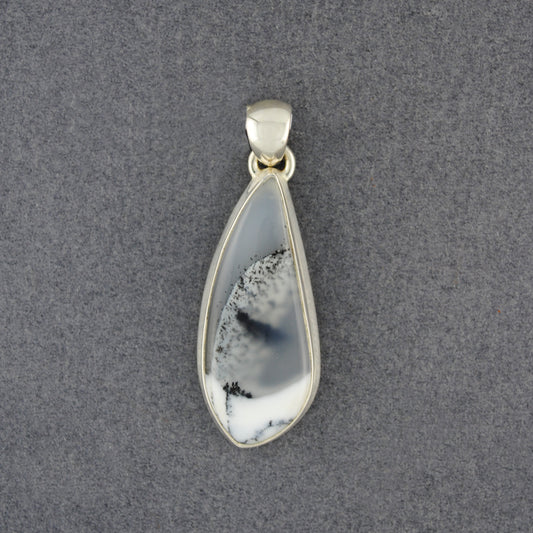 Sterling Silver Dendrite Agated Curved Drop Pendant