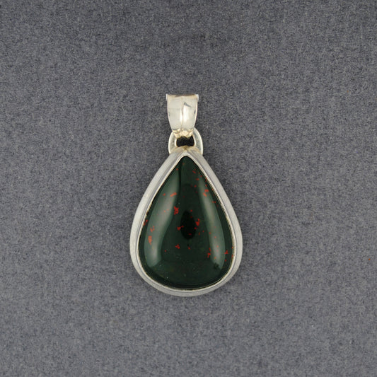 Sterling Silver Green Bloodstone Teardrop Pendant