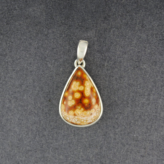 Sterling Silver Ocean Jasper Small Orange Teardrop Pendant