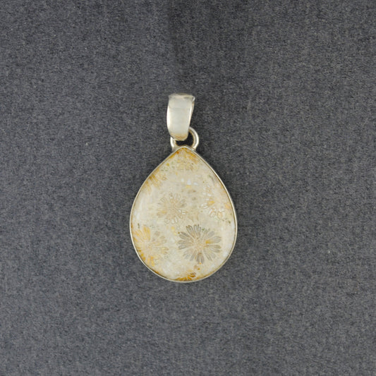 Sterling Silver Fossilized Coral Small Teardrop Pendant