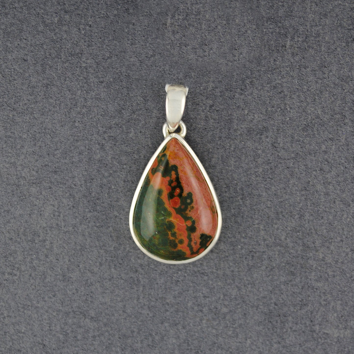 Sterling Silver Ocean Jasper Small Pink and Green Teardrop Pendant