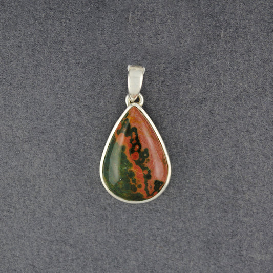 Sterling Silver Ocean Jasper Small Pink and Green Teardrop Pendant